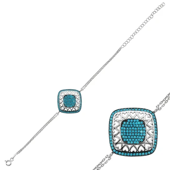 

Silver 925 Sterling Heart Square Nano Turquoise Gemstone Bracelet