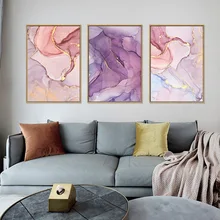 Pink Purple Abstract Gold Foil Decorative Painting Core Modern Home Living Room Decoration Canvas Painting Frameless Painting