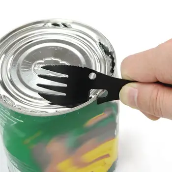 

Stainless Steel Multifunctional Fork And Spoon Camping Picnic Bottle Opener Can Opener Outdoor Portable Tableware Black