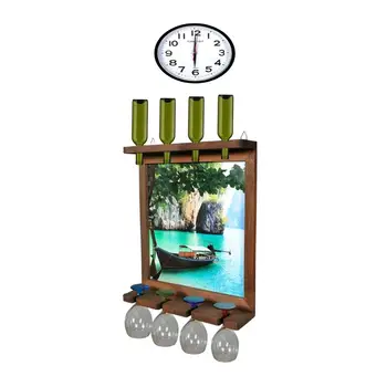 

Wall Clock Wall Art Picture Wooden Wine Rack Bottle Organizer Holders Beer Whiskey Bottle Bar Home Party Kitchen Salon Accessory
