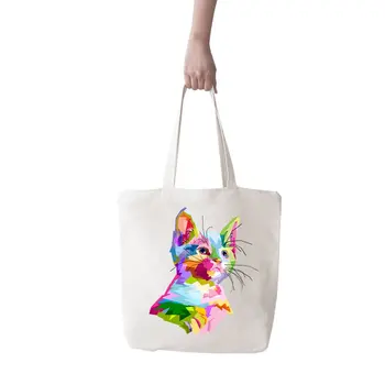 

Angemiel Bag Big Colorful Cute Thoughtful Cat Shopping Beach Tote Bag