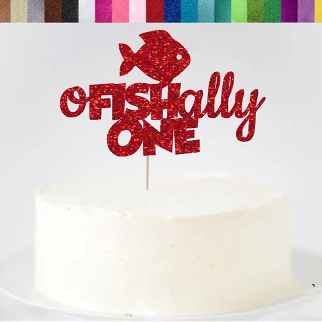Custom Fishing glitter Cake Topper, Fish First Birthday Decor