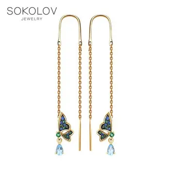 

Drop Earrings with stones SOKOLOV gold with Topaz and cubic zirkonia, fashion jewelry, 585, women's male, long earrings