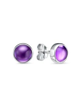

925 sterling silver pouches with stones: Amethyst, women's earring, stud earrings, fashion jewelry, female.
