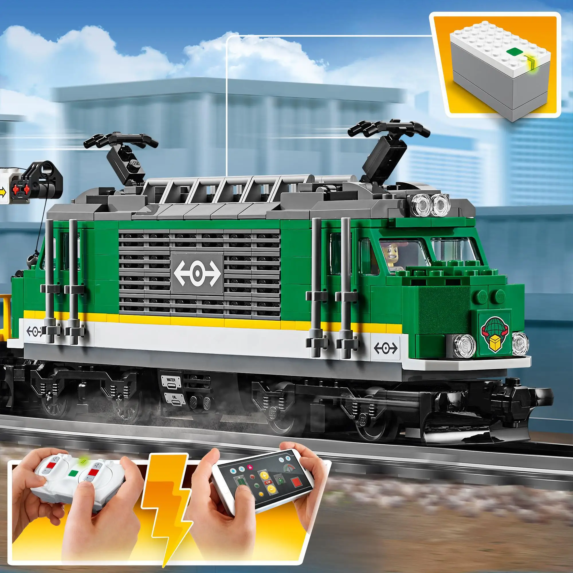 Lego Original City Trains | Goods Train Toy | Kids Construction Set, With Bluetooth Remote Control (60198) - Soft Plastic Blocks -