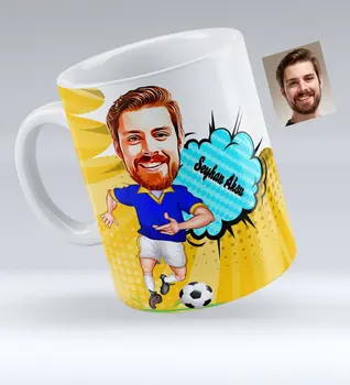 

Personalized Yellow Navy Blue Football Player Caricature Of White Mug cup-2 Surprise Thoughtful Ancients Custom Design Picture reliable