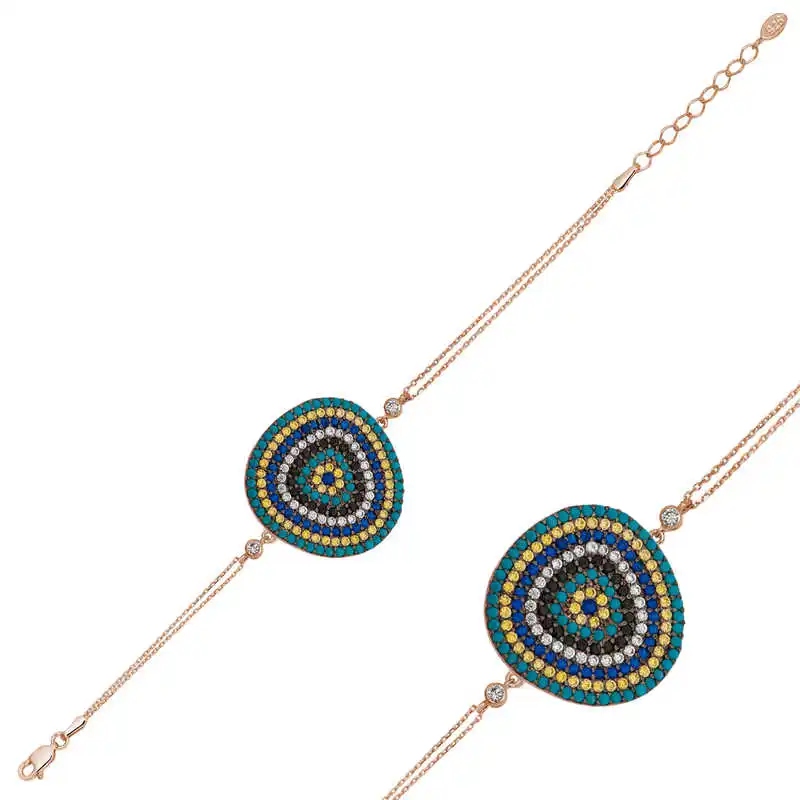 Merve Silver Drop Evil Eye Women Bracelet
