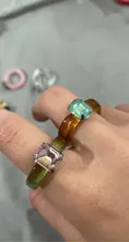 HUANZHI-Conjunto de anillos redondos de resina acrílica para mujer, colorido, Diamante de imitación cuadrado geométrico, regalo de viaje, 2021