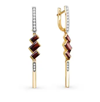 

Gold earrings with cubic zirconia and Garnet sunlight sample 585 test
