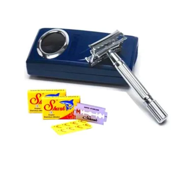 

Adjustable Butterfly Open Double Edge Safety Razor Brass Long Handle Razors Shark Double Razor Blade Gift
