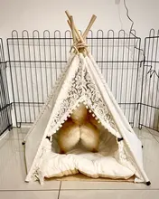 RFWCAK de mascotas tienda Casa de perro lavable invierno tienda cachorro gato cama perrera portátil tipi con cojín Kattenmand, suministros para mascotas