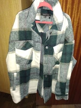 Woolen Coat Shirt Jacket Windbreaker Oversize Plaid Vintage Women Loose Button Winter