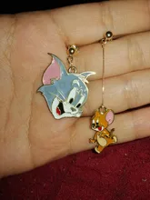 Pendientes con diseño de gato y ratón para mujer, aretes largos y salvajes con Clips para las orejas, joyería sencilla