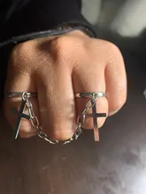 Punk Hip-Hop Cruz anillo de plata Chapado en Color Retro Cadena de dedo anillo de joyería ajustable regalo para Unisex anillo partido anillos