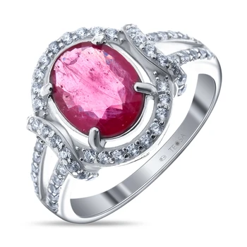 

Silver ring with Ruby Nat. (h) and cubic zirconia Sint.