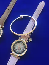 Conjunto de relojes de pulsera con cielo estrellado para mujer, pulsera de cuarzo de cuero informal, 2020