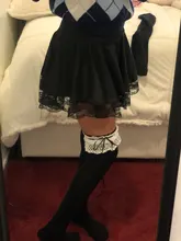 Mini Skirts Outfits Lace A-Line Pleated Patchwork Streetwear Goth-Dark Black High-Waist