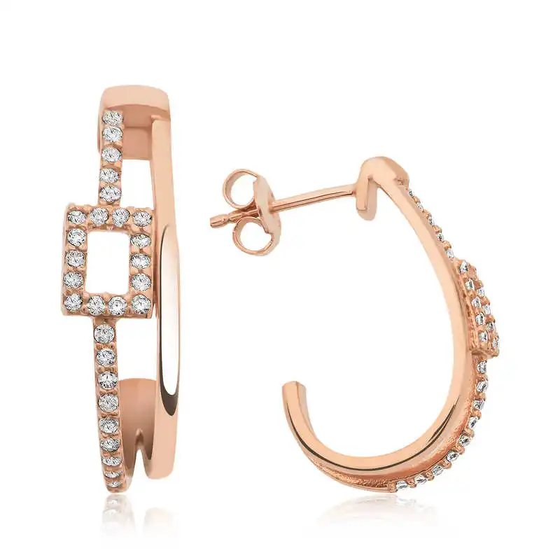 Merve Silver Silver Square Figured Ring Earrings
