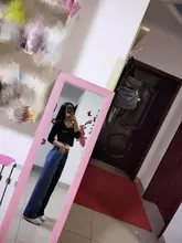 Pantalones vaqueros largos Vintage para mujer, ropa informal suelta de cintura alta, ropa de dos colores, vaqueros de pierna ancha