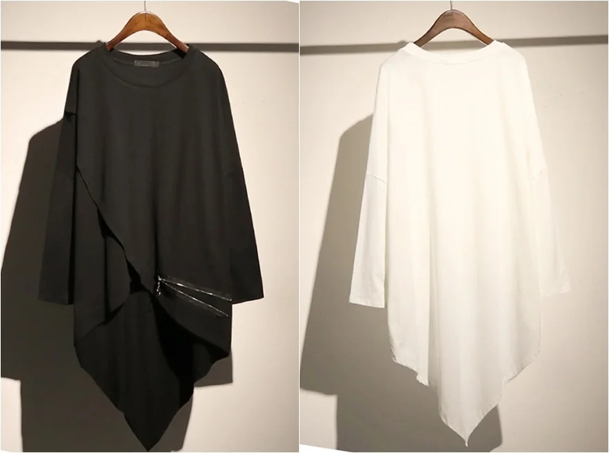 Simple wind short short long solid color T-shirt female long section loose large size round neck long-sleeved T-shirt skirt (5)-horz