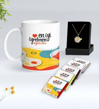 

Personalized Best Teacher White Mug Chocolate and Is Daisy Necklace Gift Set-4