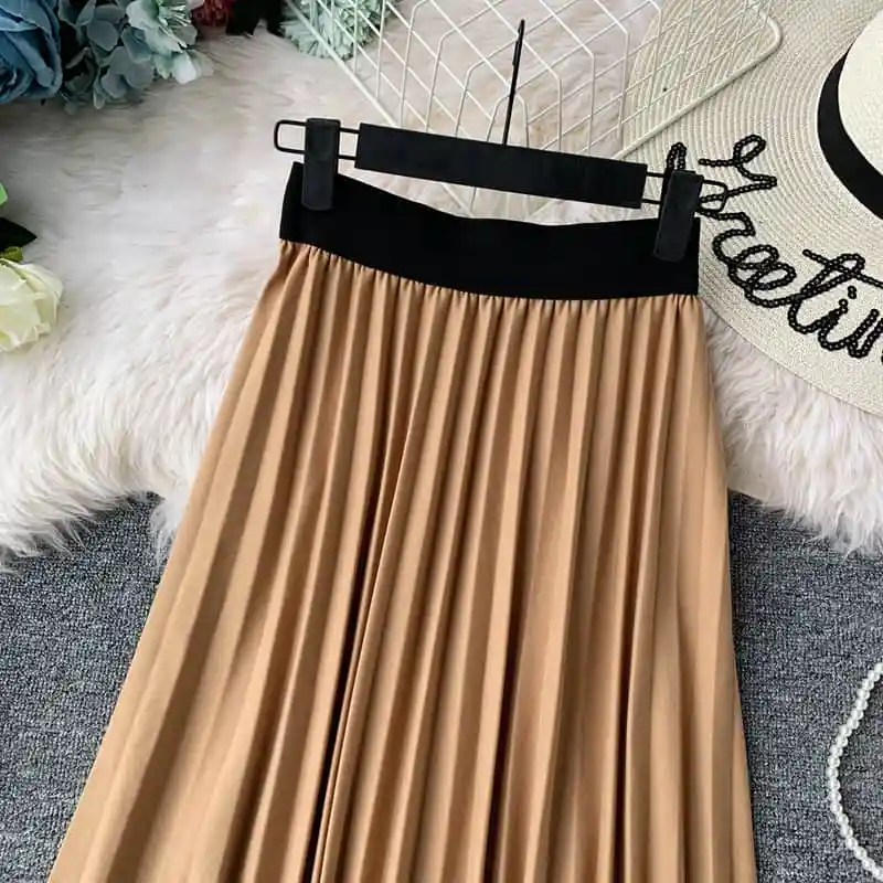 Юбка Faldas Mujerskirt для женщин, Женская трапециевидная черная полосатая плиссированная юбка в стиле пэчворк, женские юбки, Повседневная Длинная юбка, Jupe Femme