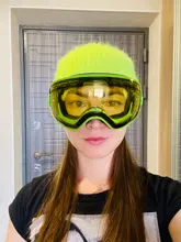 COPOZZ-Gafas de esquí con funda y lente amarilla, lentes de esquí esféricas antivaho, para esquiar, para hombre y mujer, gafas de nieve + lente + caja