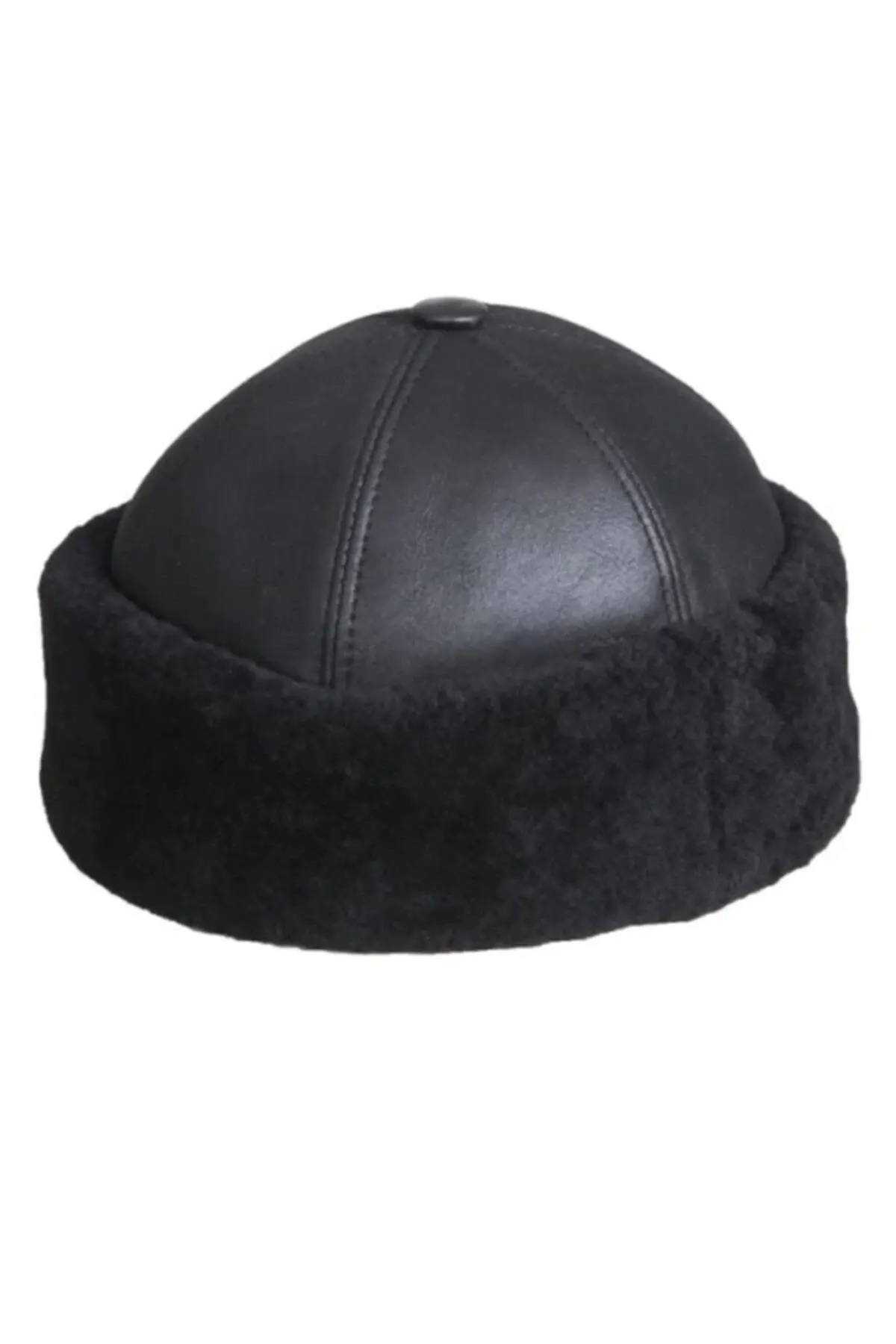 

Genuine leather fur hat winter beanie turkey production quality unisex black leather fashion