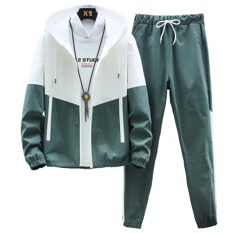 Spring Autumn Men Tracksuit Casual Hoodies Sets Male Jackets+Pants Two Piece Sets Hip Hop Streetwear Sport Suit Patchwork 2022