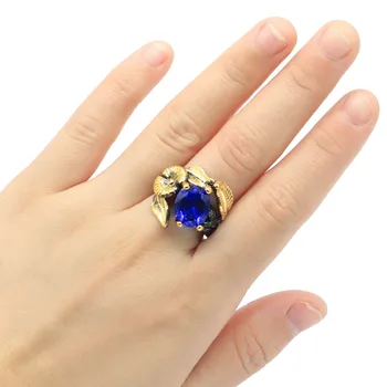 

22x20mm Sublime Antique Vintage Created Deep Blue Sapphire Jewelry Making Black Gold Silver Rings