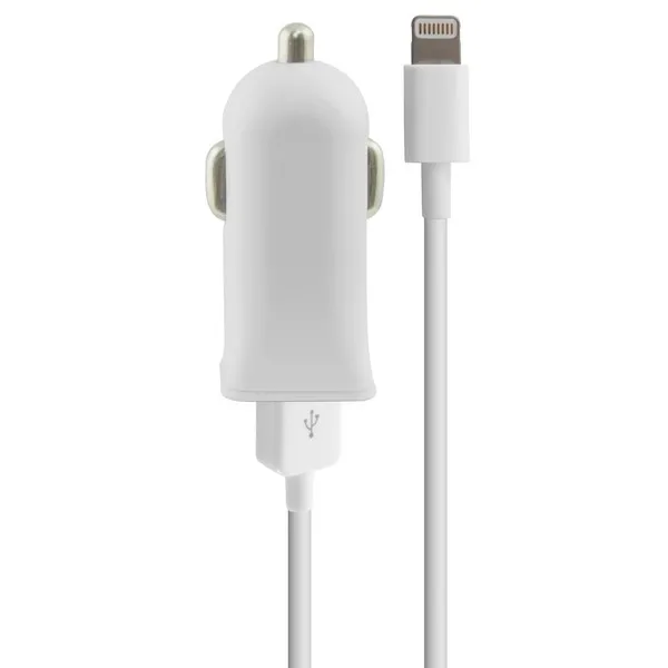 USB Автомобильное зарядное устройство+ кабель с сертификацией MFi Lightning 2.1A белый