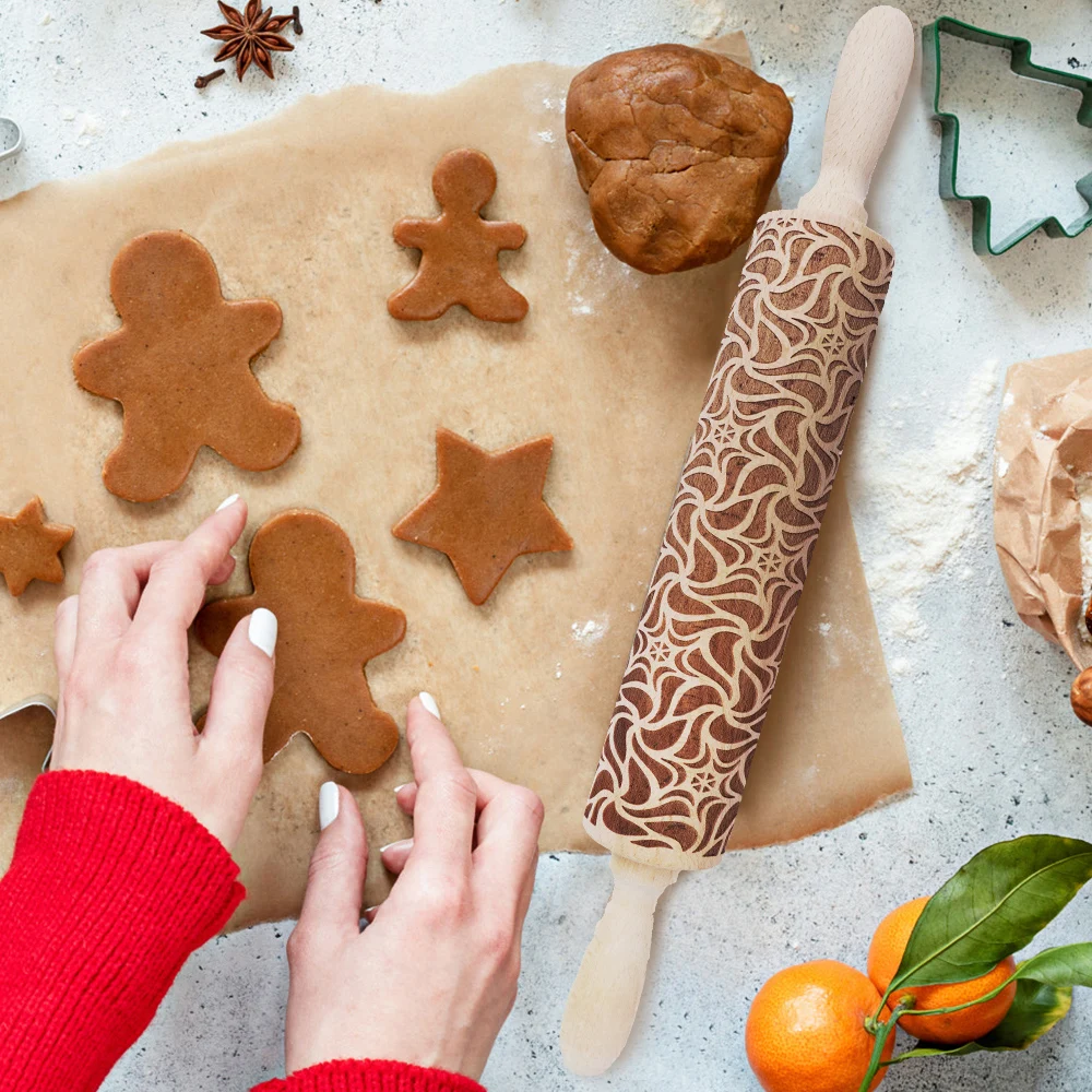 

Christmas Embossing Rolling Pin Baking Cookies Noodle Biscuit Fondant Cake Dough Engraved Roller Kitchen Tools