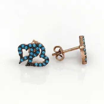 

Miniscule Dual Heart Turquoise Studded Silver Earrings