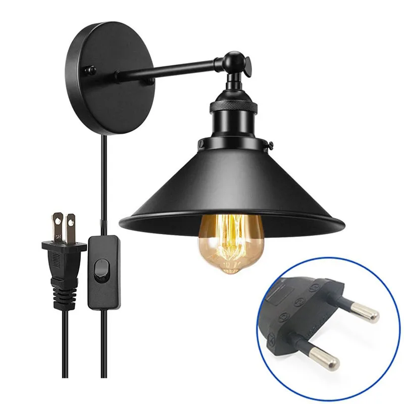 Vintage Plug In Wall Light Sconce Retro Loft Wall Lamp with Switch 1.8M