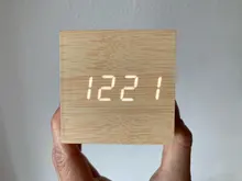 Glow Clock Desk-Tools Table-Decor Wooden Digital Retro LED New Voice-Control-Snooze-Function