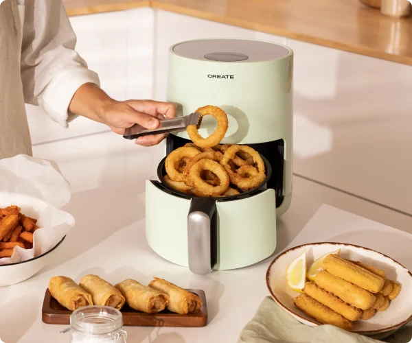 CREATE- FRYER AIR, Air Fryer - Oil Free Fryer 1,5L, 900W, Non-Stick Basket, up to 200º, Auto Shut-Off, BPA Free, Fryer