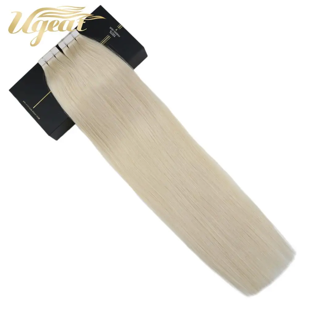 Ugeat 12-24inch Tape in Human Hair Extensions Real Hair Machine Remy Silky Straight Seamless Skin Weft Solid Color 10P/20P/40P