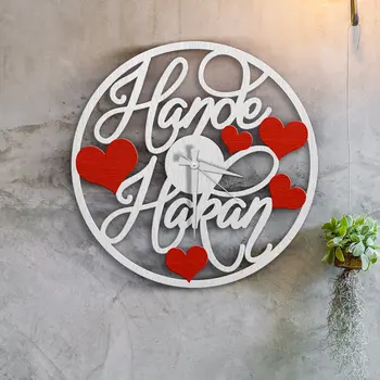 

Personalized Name Design Heart Wood Wall Clock-1
