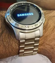 HQ-correa de reloj de acero inoxidable para Samsung Galaxy Watch, banda deportiva de SM-R800 de 46mm con extremo curvo, pulsera de plata y negro