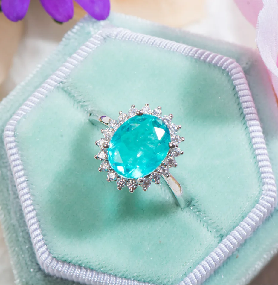 GZXSJG Paraiba турмалиновое кольцо с камнями для женщин цельные 925 Серебрянные с турмалином бриллианты ручной работы кольцо для юбилея