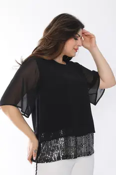 

Sans Textile Women 'S Black Sim And Chiffon Detailed Bluz 65 N15742