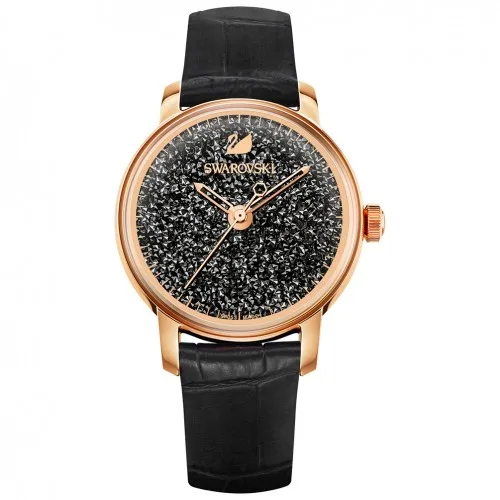 Часы с черным циферблатом и кристаллом Swarovski 5295377 розовое золото | Наручные часы
