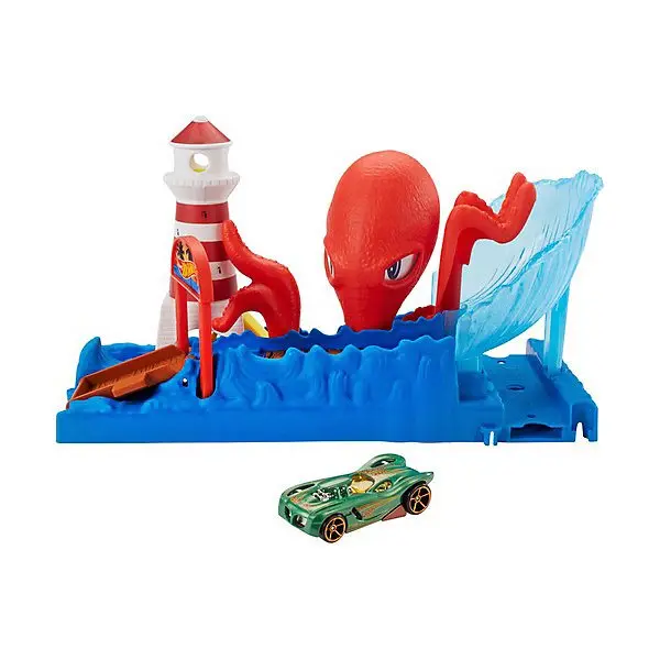 Автотрек Hot Wheels "Сити с монтрами-злодеями" Нападение осьминога на маяк