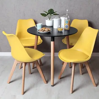 

Table set Round Tower 80 cm Black and Pack 4 Chairs Synk Pro