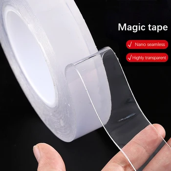 

Hot Set Double Sided Tape Transparent nano Magic Tape Washable Reusable AdhesiveTraceless Sticker Removable Universal Disks Glue