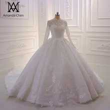 Мусульманское свадебное платье с длинным рукавом и кружевной аппликацией на заказ