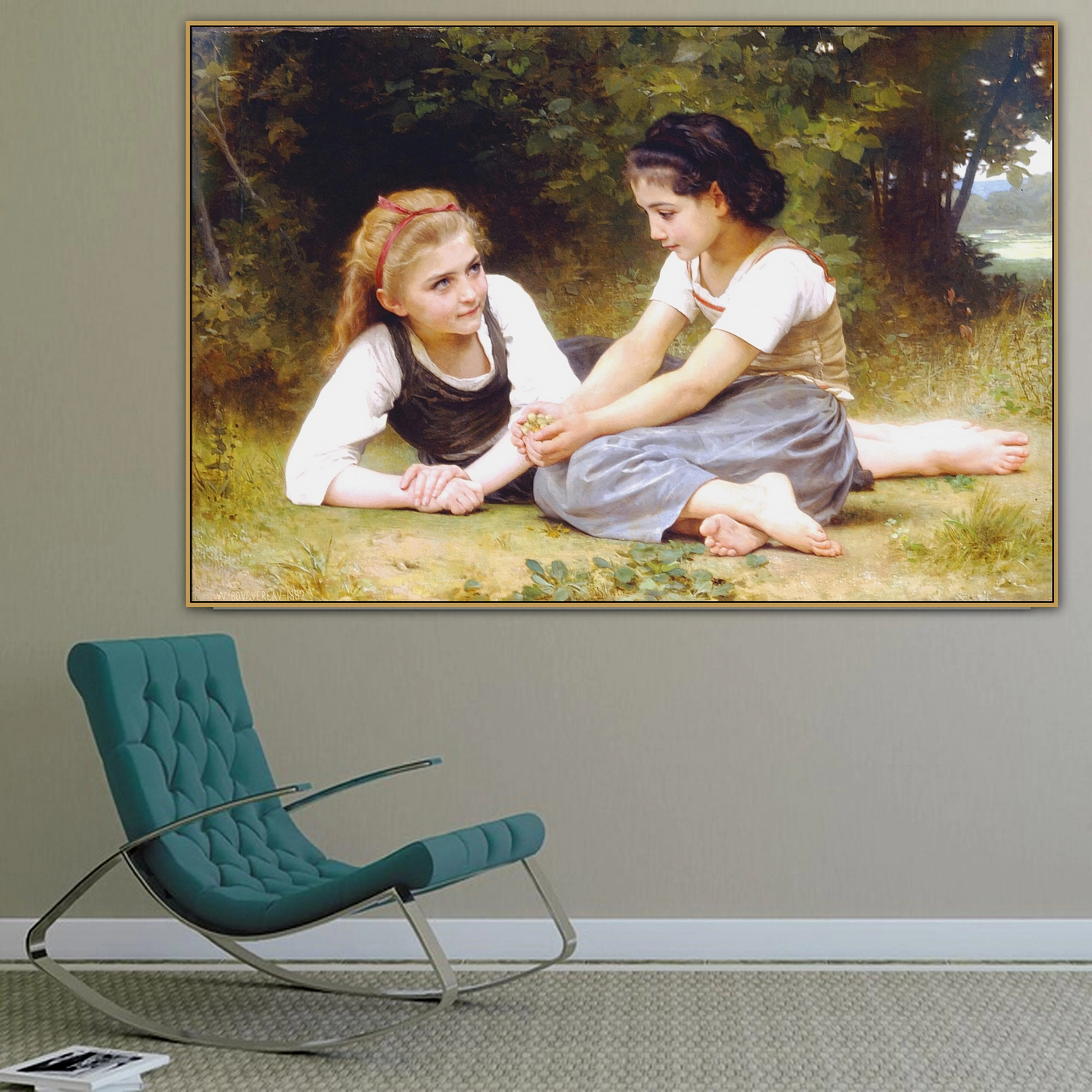 

William Adolphe Old Famous Master Artist The Nut Gatherers Canvas Painting Poster and Print for Living Room Decor POP Wall Art