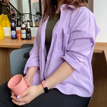 KPYTOMOA-blusas holgadas asimétricas de manga larga para mujer, camisas de pana con bolsillos de gran tamaño a la moda, Tops Chic para mujer 2020