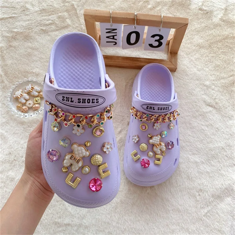 Cute Luxury Shoes Accesories Rhinestone Bling Croc Charms Set Chain Crocs  Shoe Decorations Diy Buckle Pearl Shoes Flower New