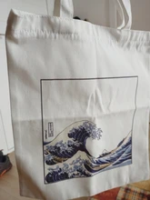 Bolso de lona de gran capacidad con impresión divertida de onda japonesa, bolso de hombro femenino de moda Harajuku con dibujos y letras Ulzzang con cremallera